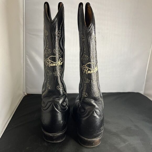 Rancho Mens Black Leather Western Boots Size US 8 EE Made In Mexico CM 27 EE - Picture 4 of 15